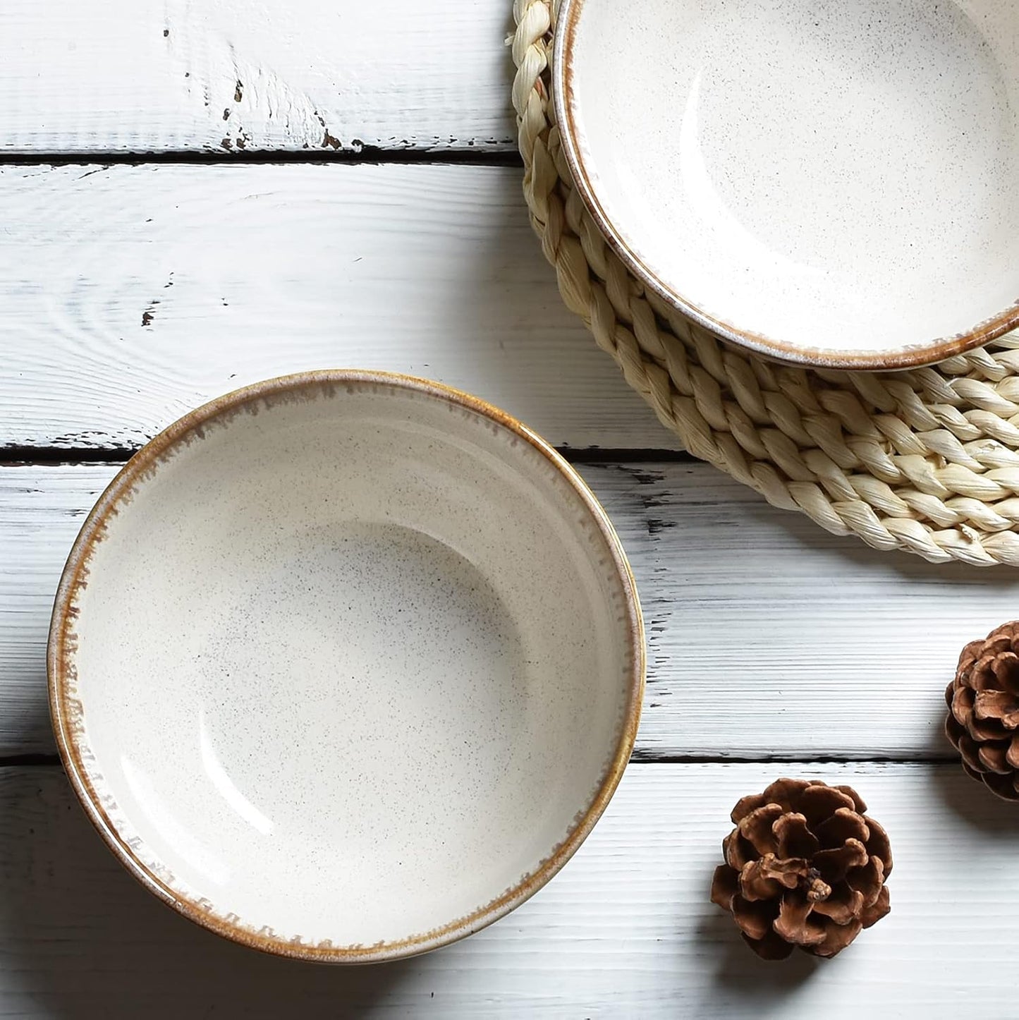 Beige Ceramic Soup Bowls 28oz – Set of 4, 6 Inch | Nooliano