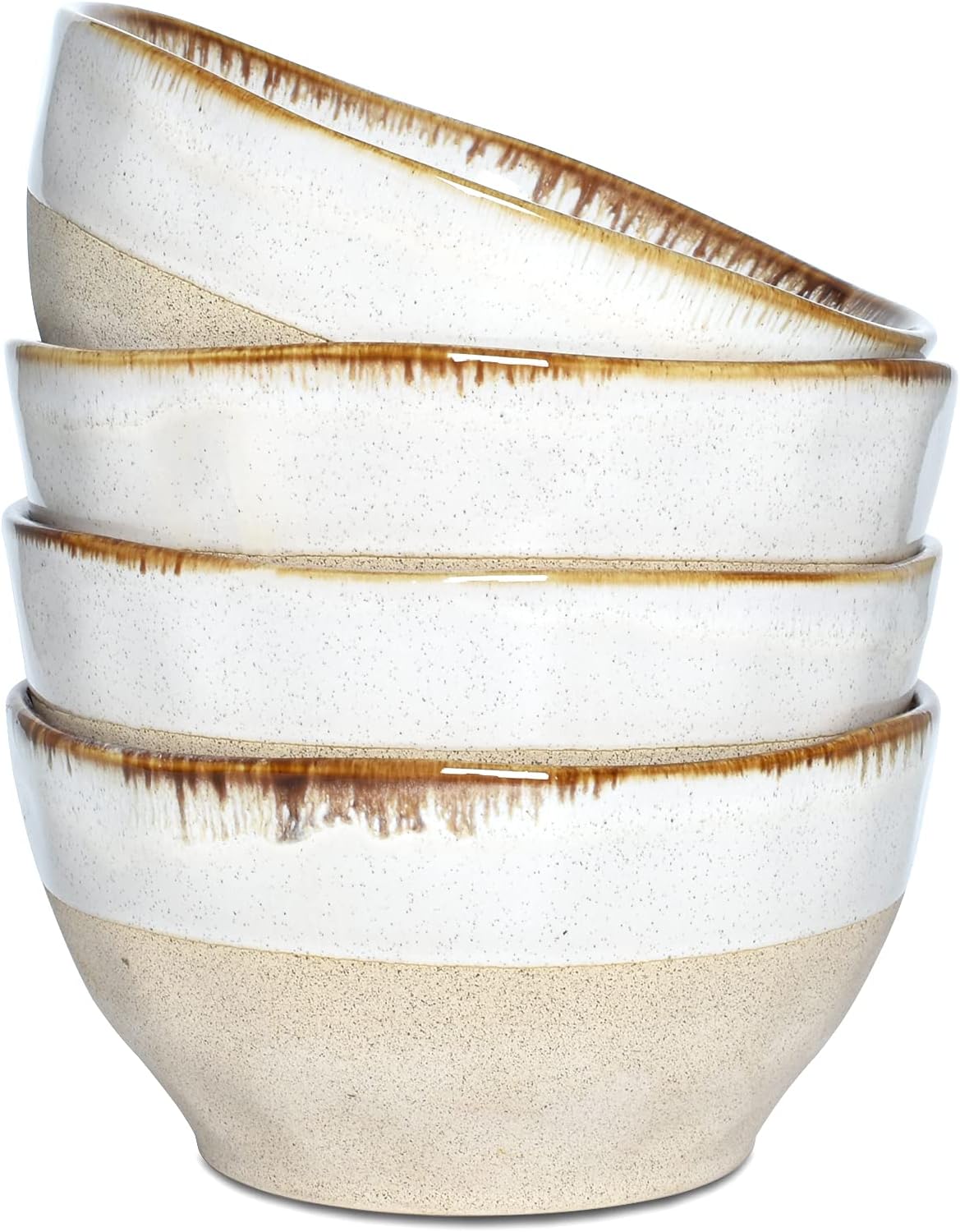 Bosmarlin Ceramic Soup Bowl Set of 4, 28 Oz, Cereal Bowl for Oatmeal, Dishwasher and Microwave Safe (Beige, 6 inches)