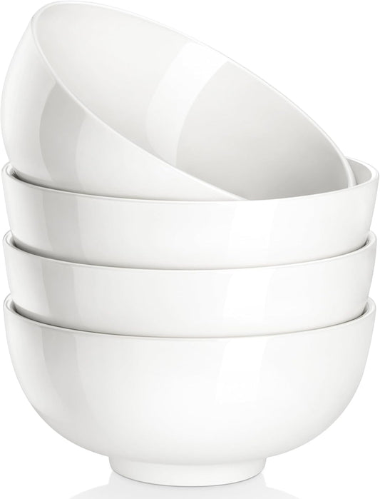 MALACASA 26 OZ Porcelain Soup Bowls Set of 4, White Ceramic Bowls for Kitchen, Cereal Bowl for Oatmeal, Fruit, Salad, Ramen and Rice Bowl -Dishwasher & Microwave Safe Bowls