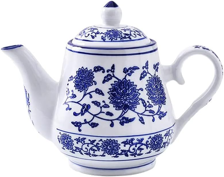 Blue and White Ceramic Small Tea Pot Teapot Coffee Pot with Lid,16.5oz