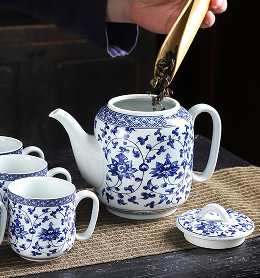 Ceramic Teapot, Blue and White Tea Pot, Coffee Pot with Lid, 28oz