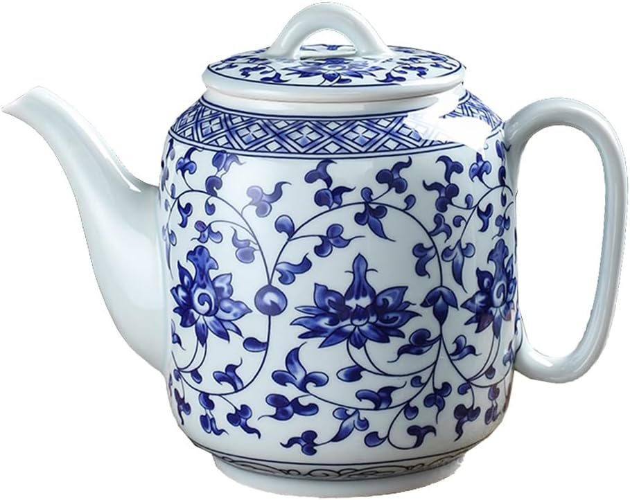 Ceramic Teapot, Blue and White Tea Pot, Coffee Pot with Lid, 28oz