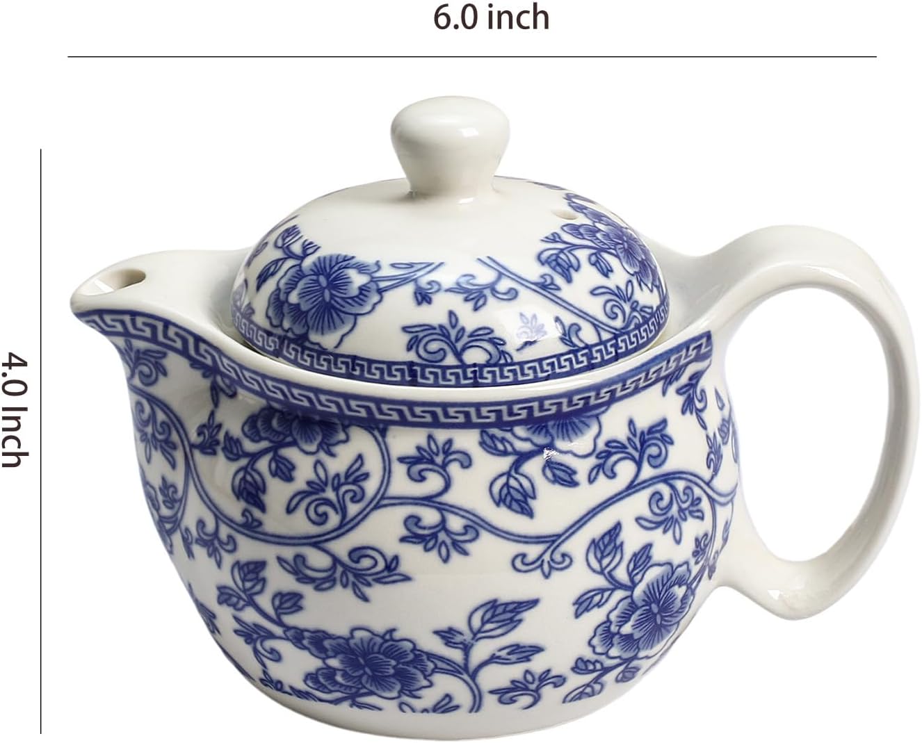 WAIT FLY Blue and White Ceramic Tea Pot with Removable Infuser, Teapot for Loose Leaf and Blooming Tea-Flower
