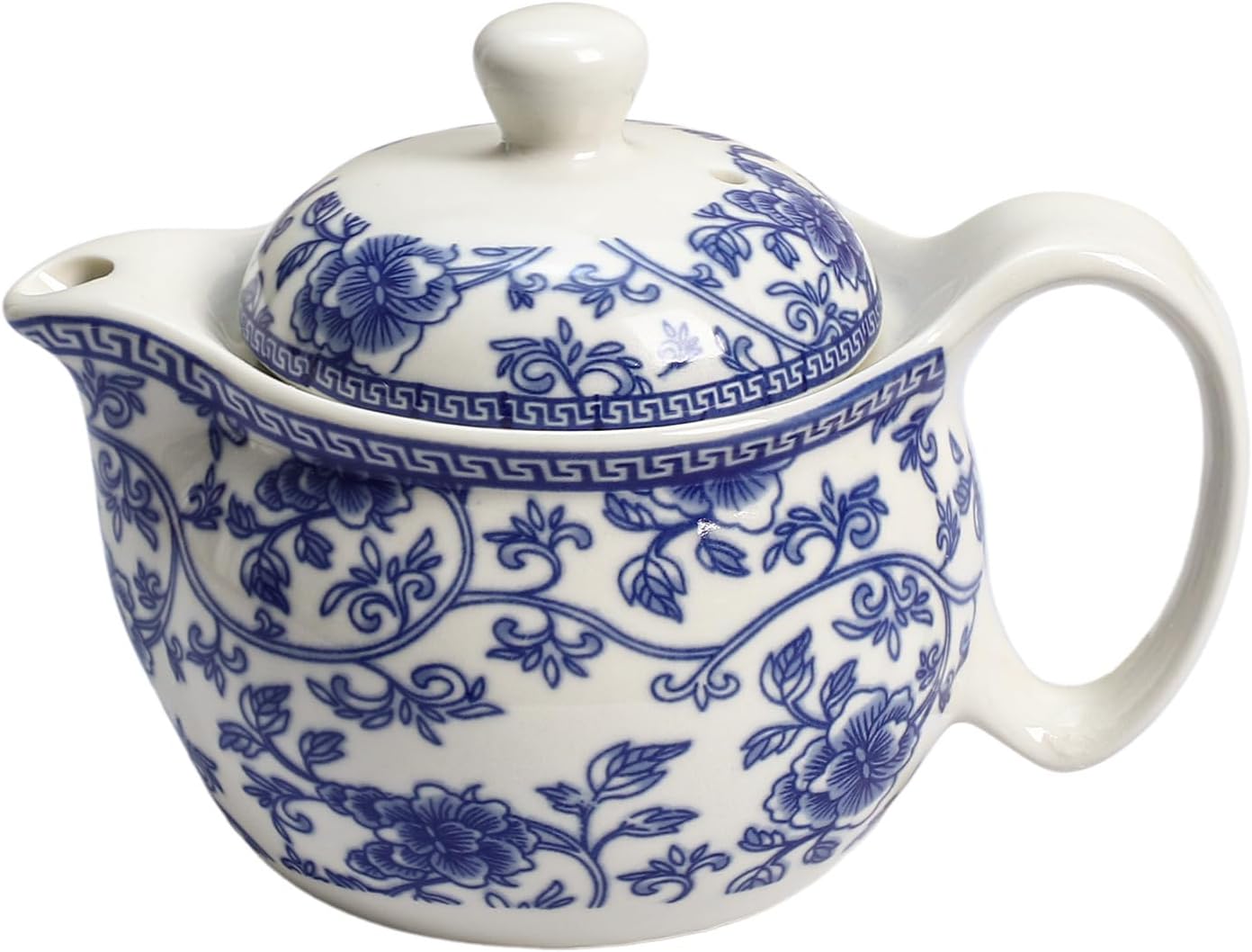 WAIT FLY Blue and White Ceramic Tea Pot with Removable Infuser, Teapot for Loose Leaf and Blooming Tea-Flower