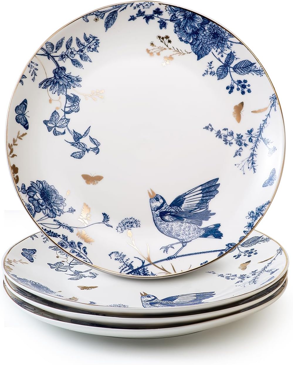 Porcelain Floral Plates 10 Inch Ceramic Salad Plates Kitchen Plates Set of 4 Blue and White Dinner Plates, Pasta Plate for Appetizer, Dessert,Party,Housewarming,Gift