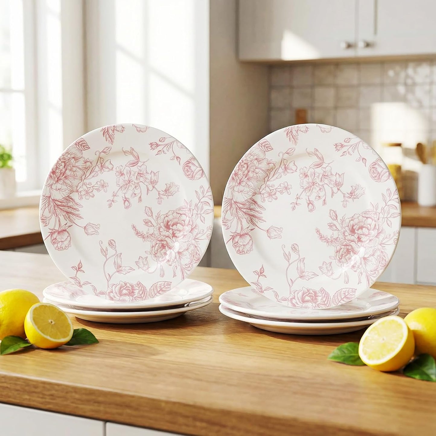 Pink Floral Ceramic Plates – Set of 6, 6 Inch | Nooliano