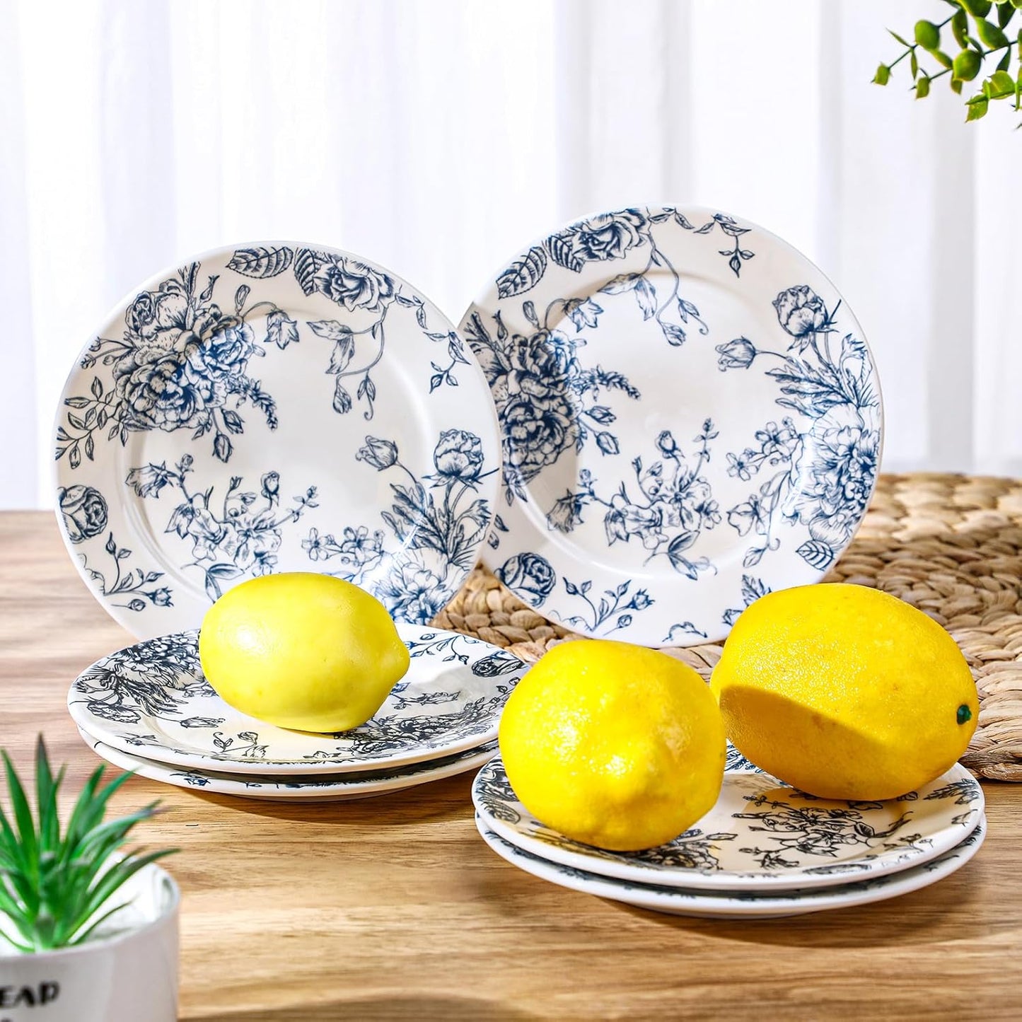 Blue Floral Ceramic Plates – Set of 6, 6 Inch | Nooliano