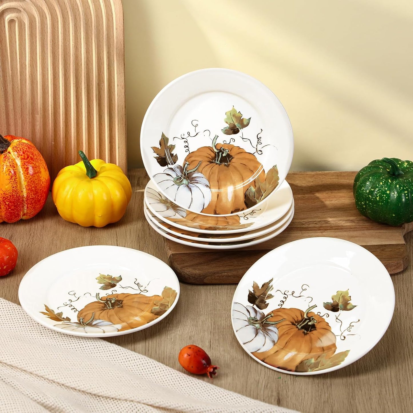 Fall Pumpkin Ceramic Plates – Set of 6, 6 Inch | Nooliano