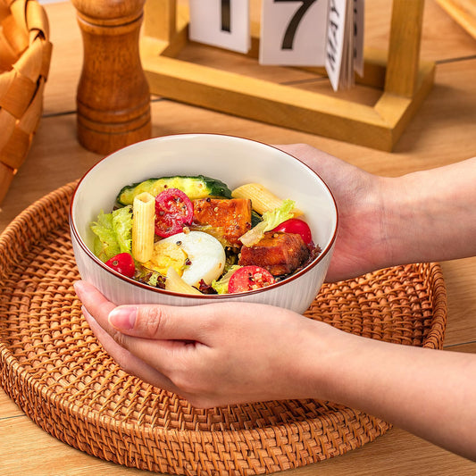 Ceramic Cereal Bowls Set of 4 - 700ml Minimalist White Design 15x8cm