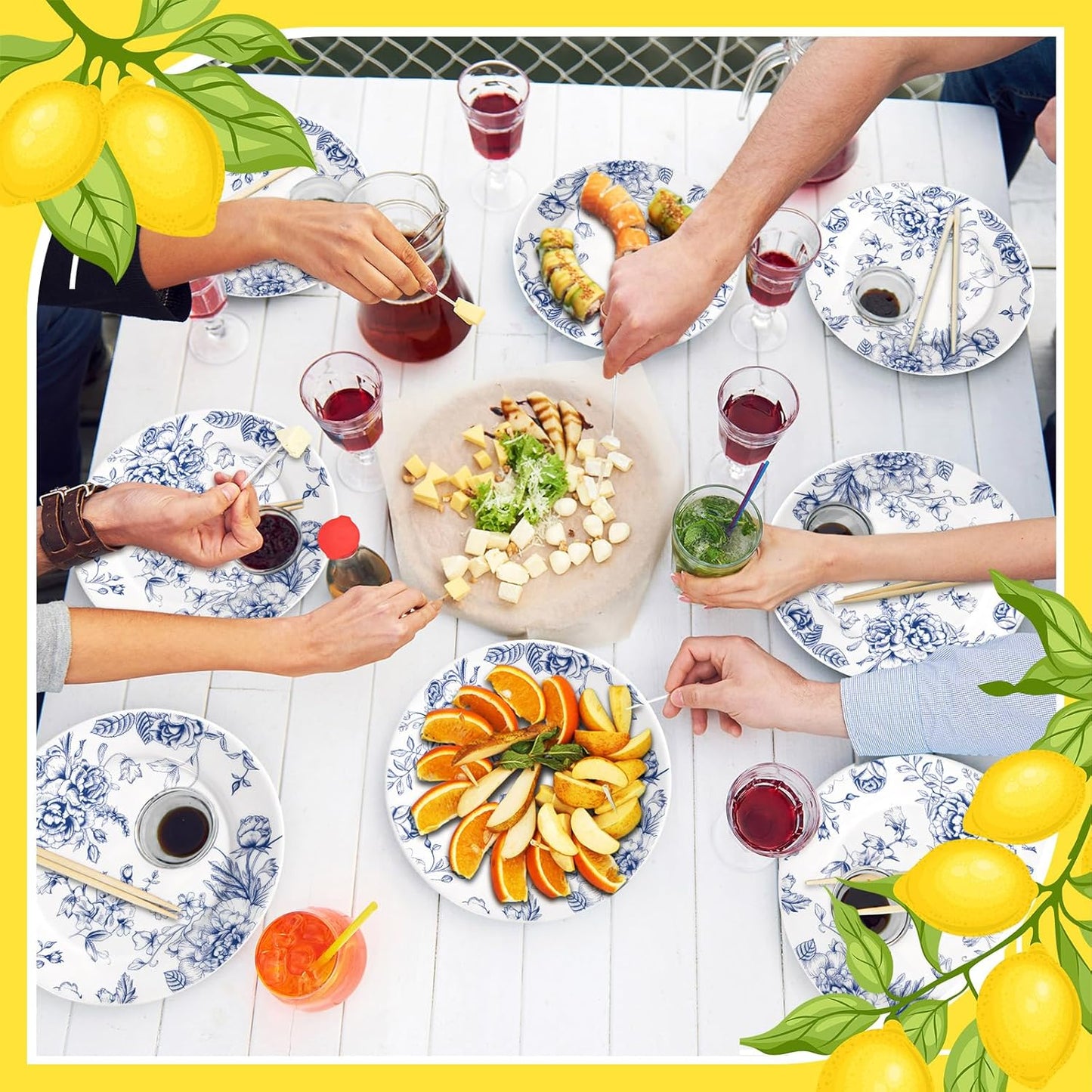 Blue Floral Ceramic Plates – Set of 6, 6 Inch | Nooliano