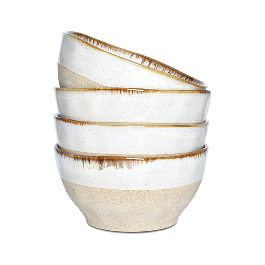 Beige Ceramic Soup Bowls 28oz – Set of 4, 6 Inch | Nooliano