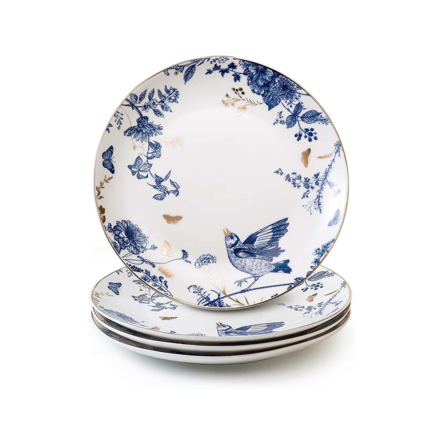 Blue & White Floral Porcelain Dinner Plates – Set of 4, 10 Inch | Nooliano