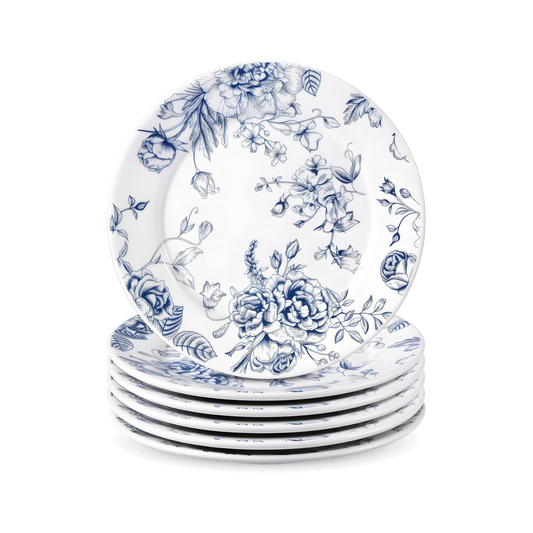 Blue Floral Ceramic Plates – Set of 6, 6 Inch | Nooliano