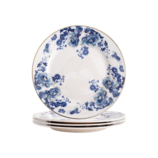 Blue Floral Porcelain Plates – Set of 4, 8 Inch | Nooliano