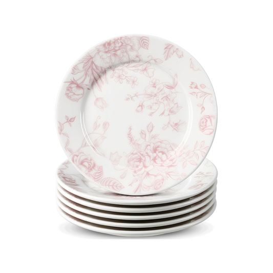 Pink Floral Ceramic Plates – Set of 6, 6 Inch | Nooliano